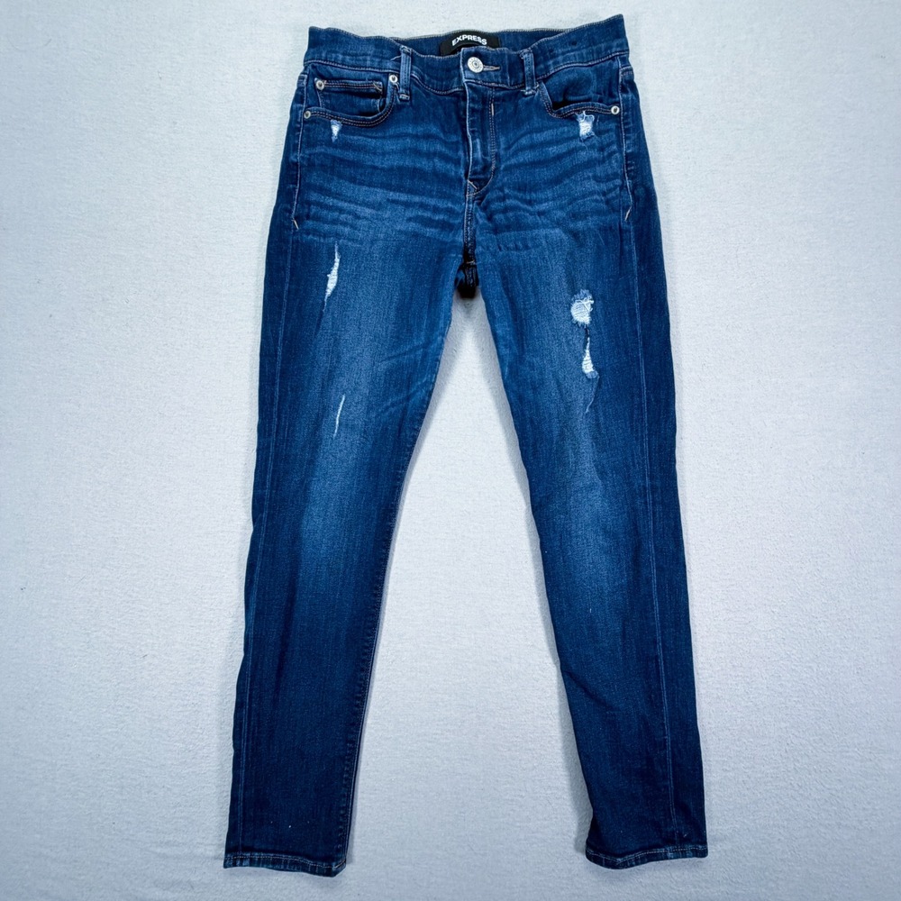 Express Legging Jeans Womens 8S Good Dark Distressed Mid Rise Stretch Slim Fit